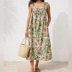 H&M Floral Colorful Midi Dress Comfy Spring Summer Pregnancy Mom Dress Pregnant